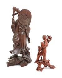 Two Chinese Carved Hardwood Figures of Immortals