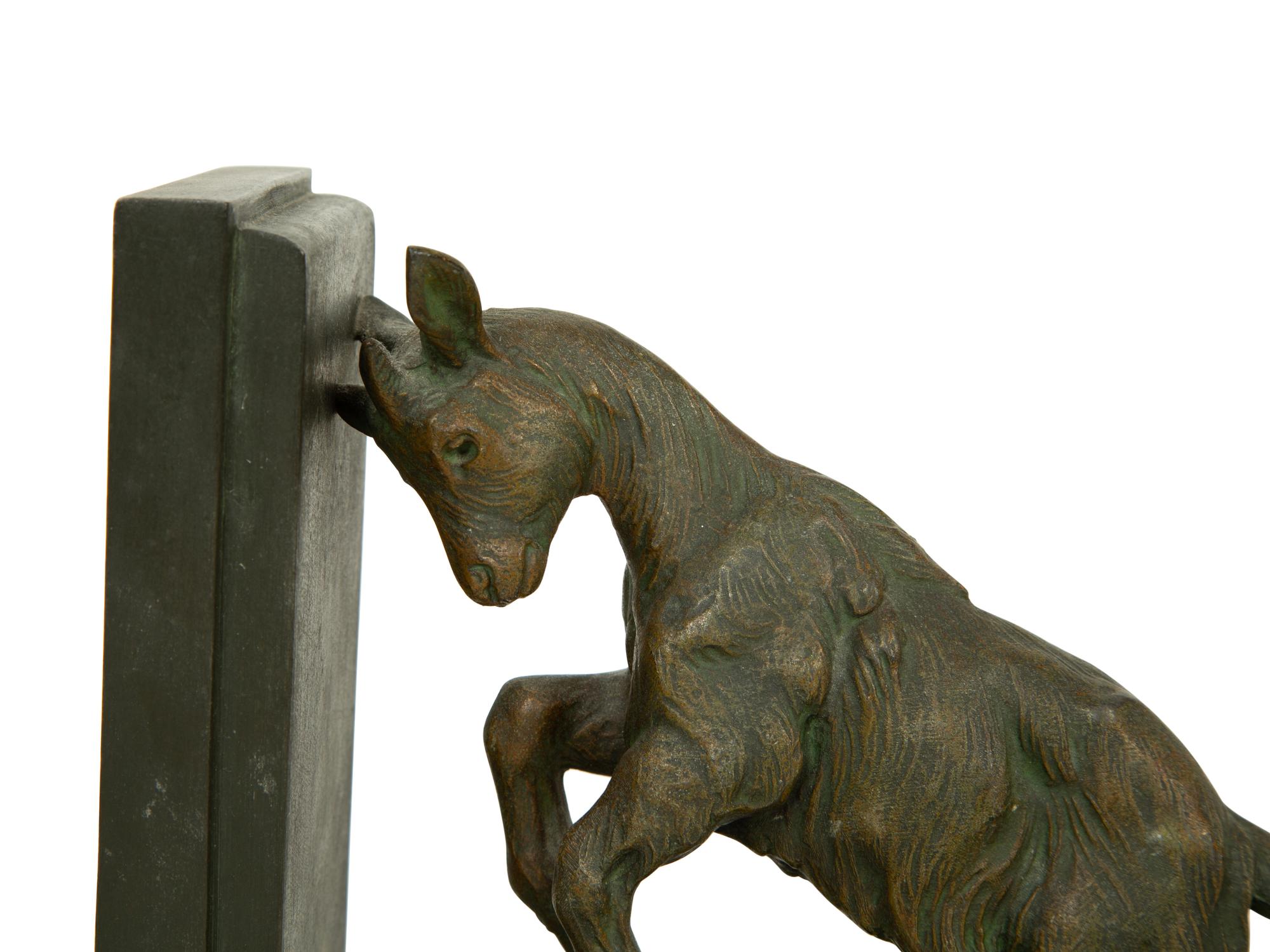 A Pair of Art Deco Signed Carlier Bronze Satyr & Goat Bookends — EARLY 20TH CENTUR