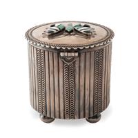 Navajo Stamped Silver Lidded Box, with Zuni Mosaic Inlay Butterfly