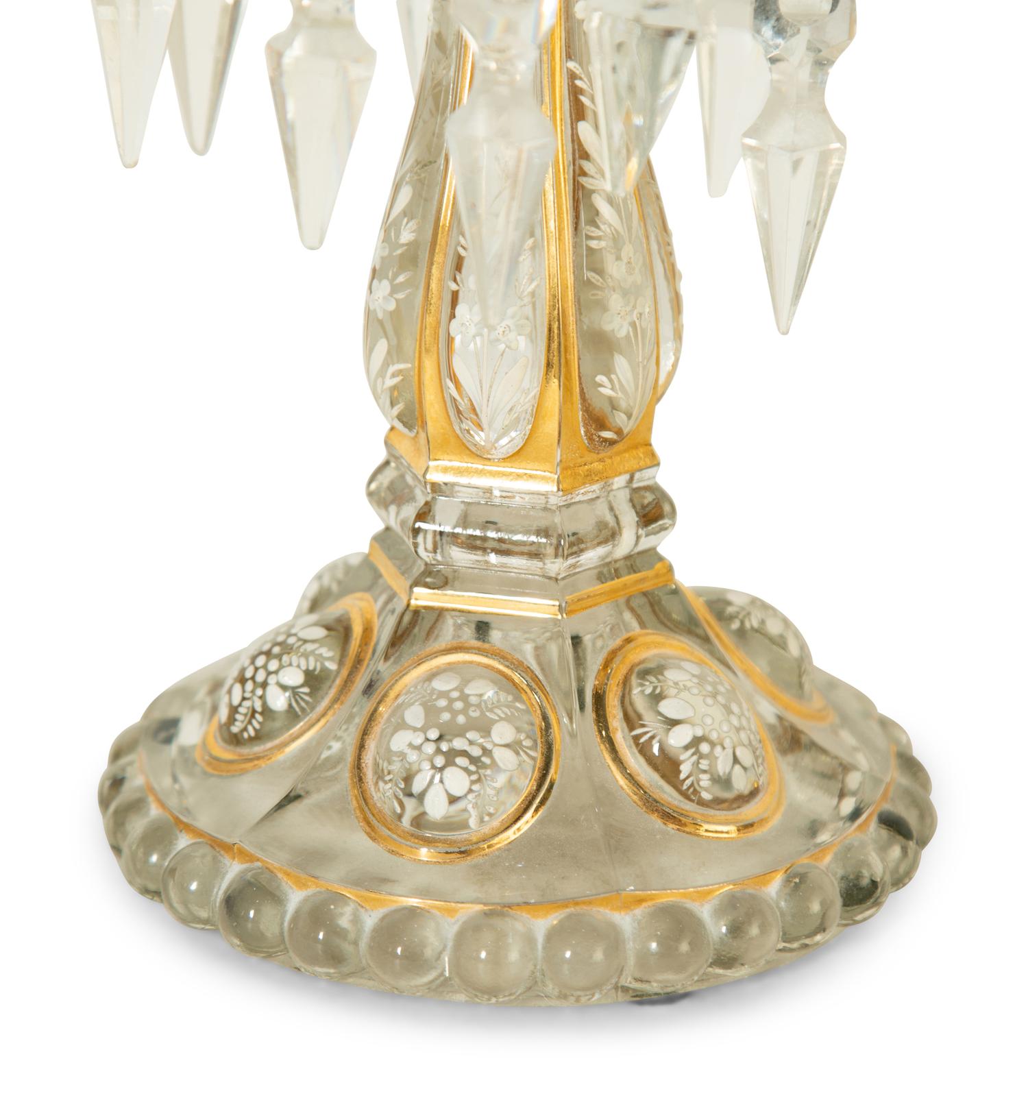 A Pair of Baccarat Enameled Molded Glass Candelabra