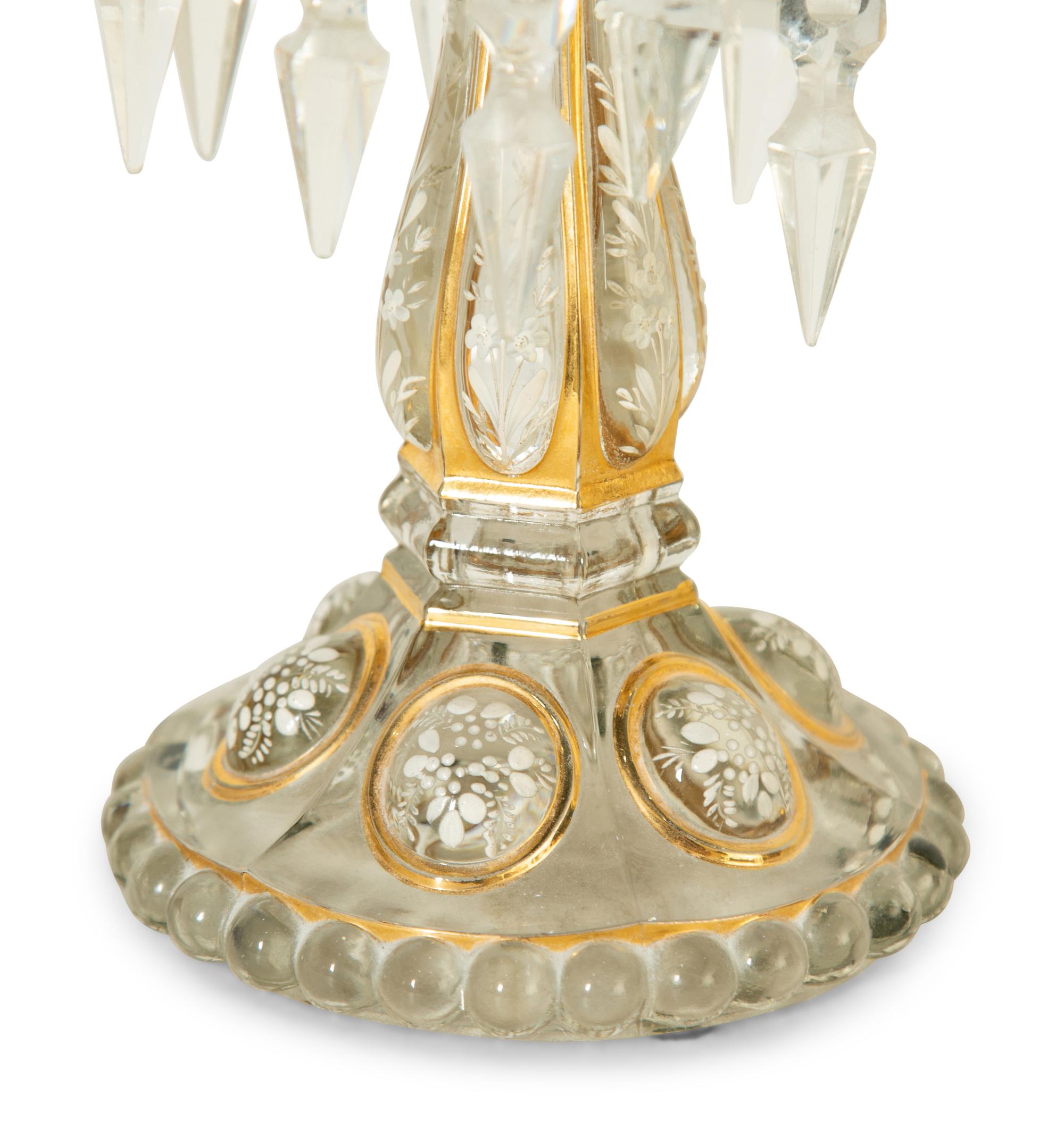 A Pair of Baccarat Enameled Molded Glass Candelabra