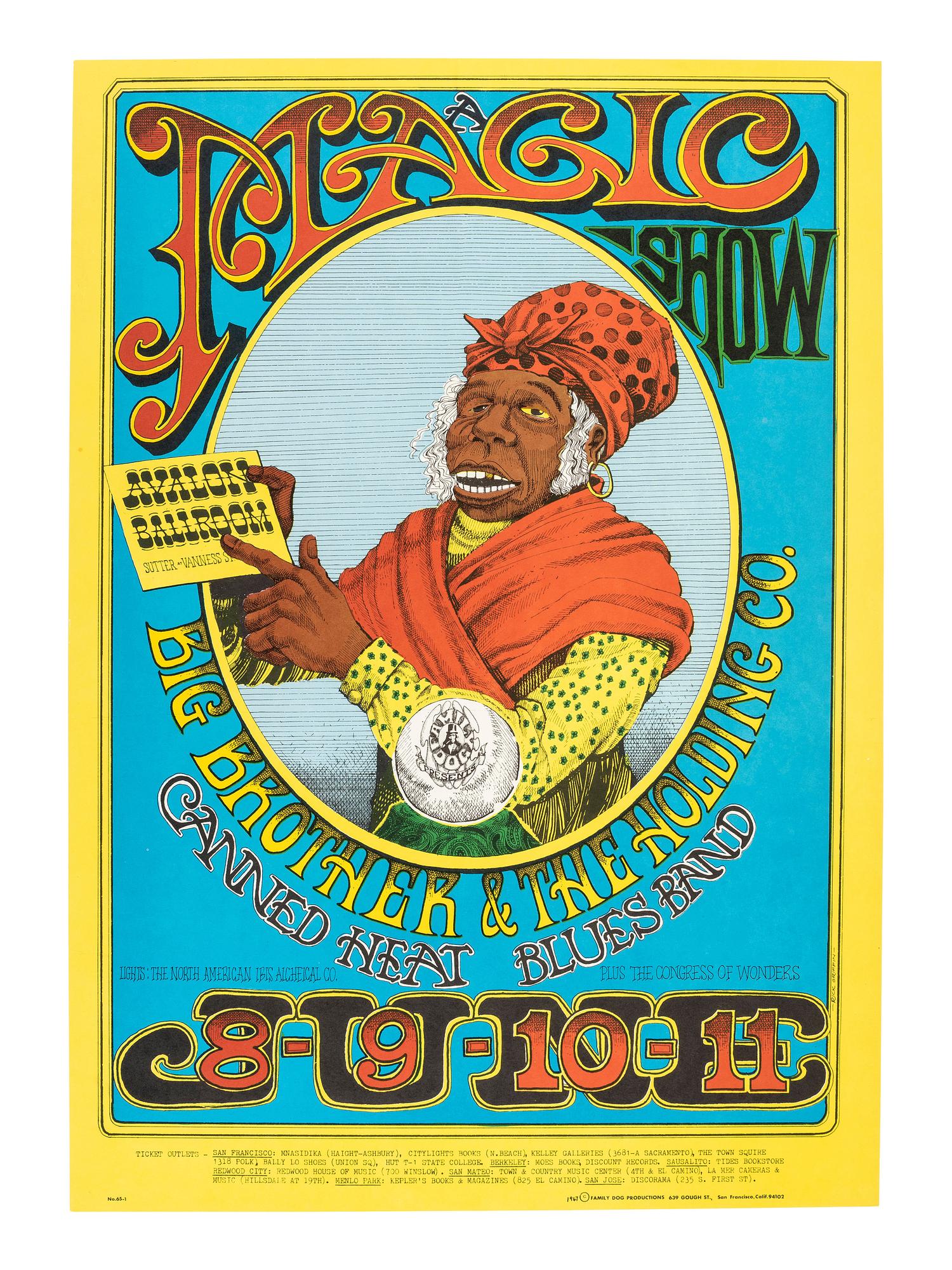 [MUSIC] -- [POSTERS]. MOSCOSO, Victor, GRIFFIN, Rick, HUNTER, George, and GREENE, Herb, artists. A group of 8 Family Dog posters from 1967, comprising: