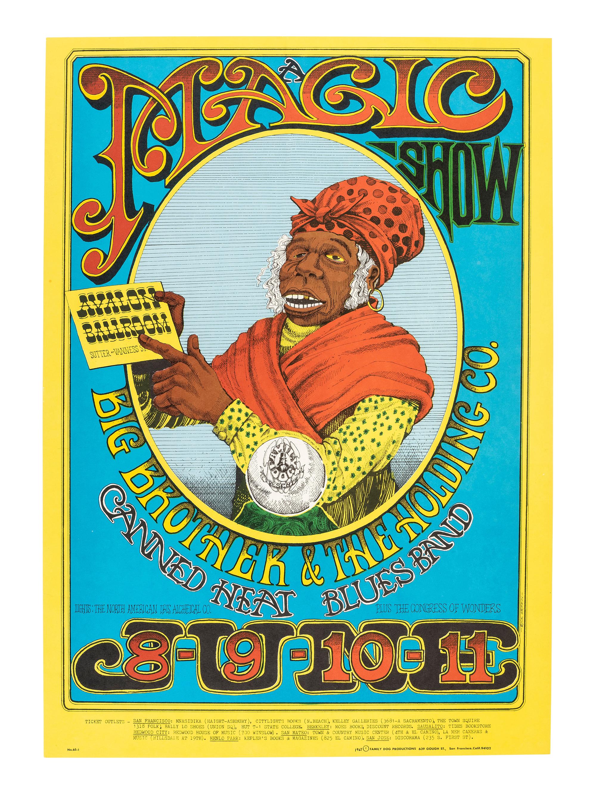 [MUSIC] -- [POSTERS]. MOSCOSO, Victor, GRIFFIN, Rick, HUNTER, George, and GREENE, Herb, artists. A group of 8 Family Dog posters from 1967, comprising: