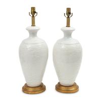 A Pair of White-Glazed Majolica Vases Mounted as Lamps