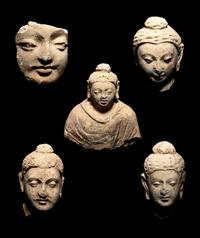 Four Gandharan Fragmentary Stucco Heads and One Bust