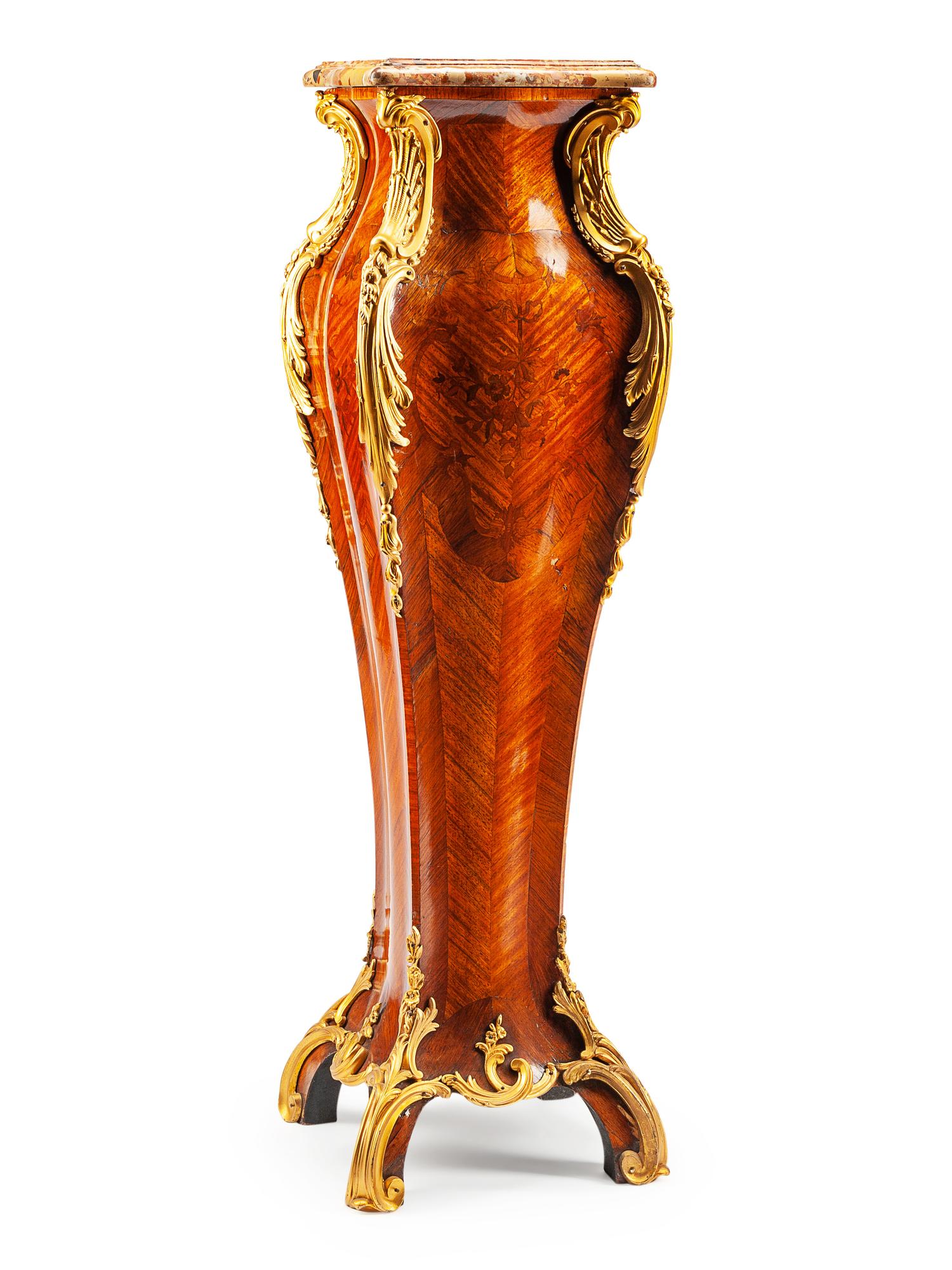 A Napoleon III Style Gilt Bronze Mounted Marquetry Pedestal