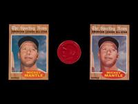 A Group of Two 1962 Topps Mickey Mantle Baseball Cards (No. 471) and 1955 Armour Red Coin,
