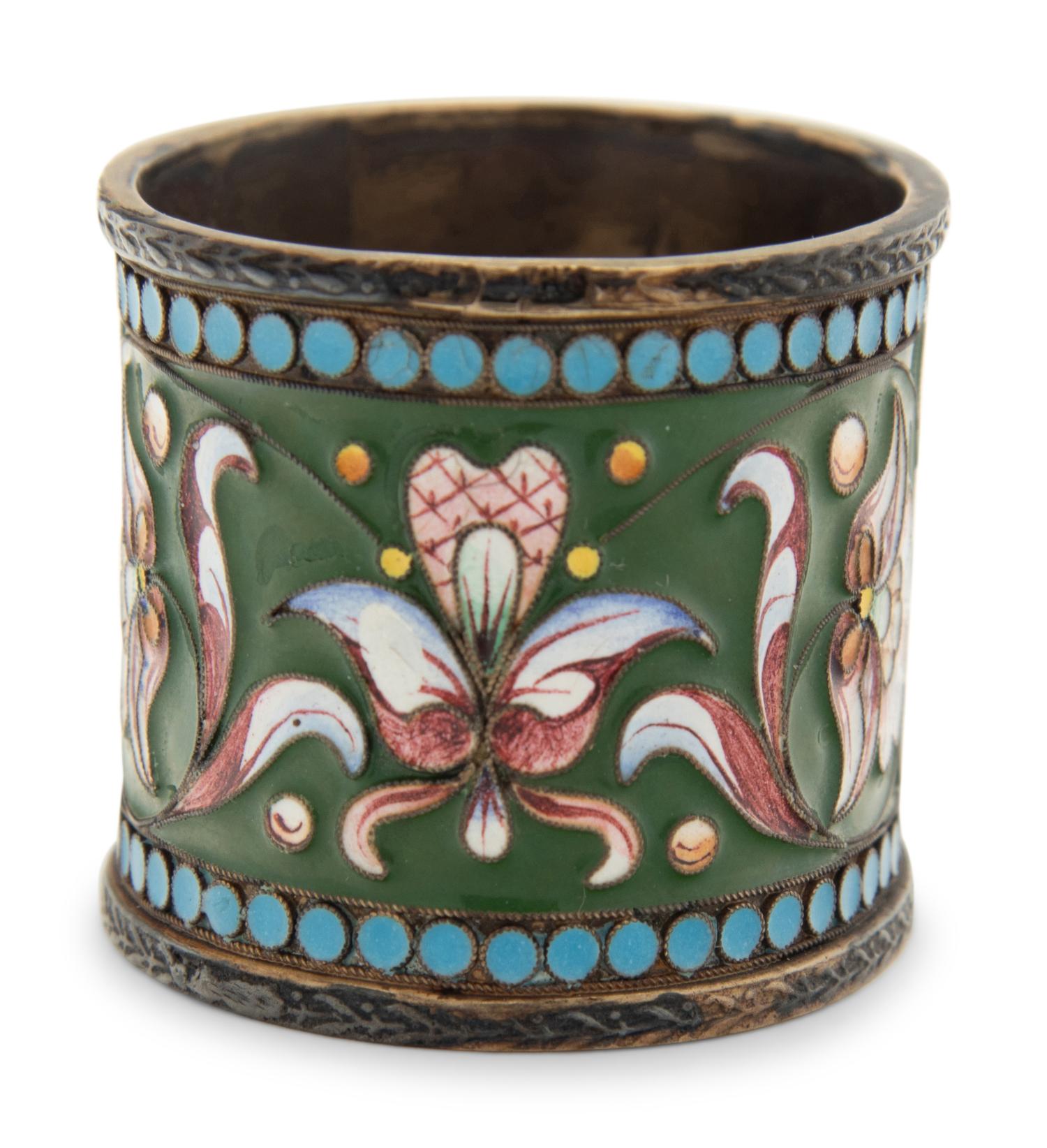 A Russian Enameled Silver Napkin Ring