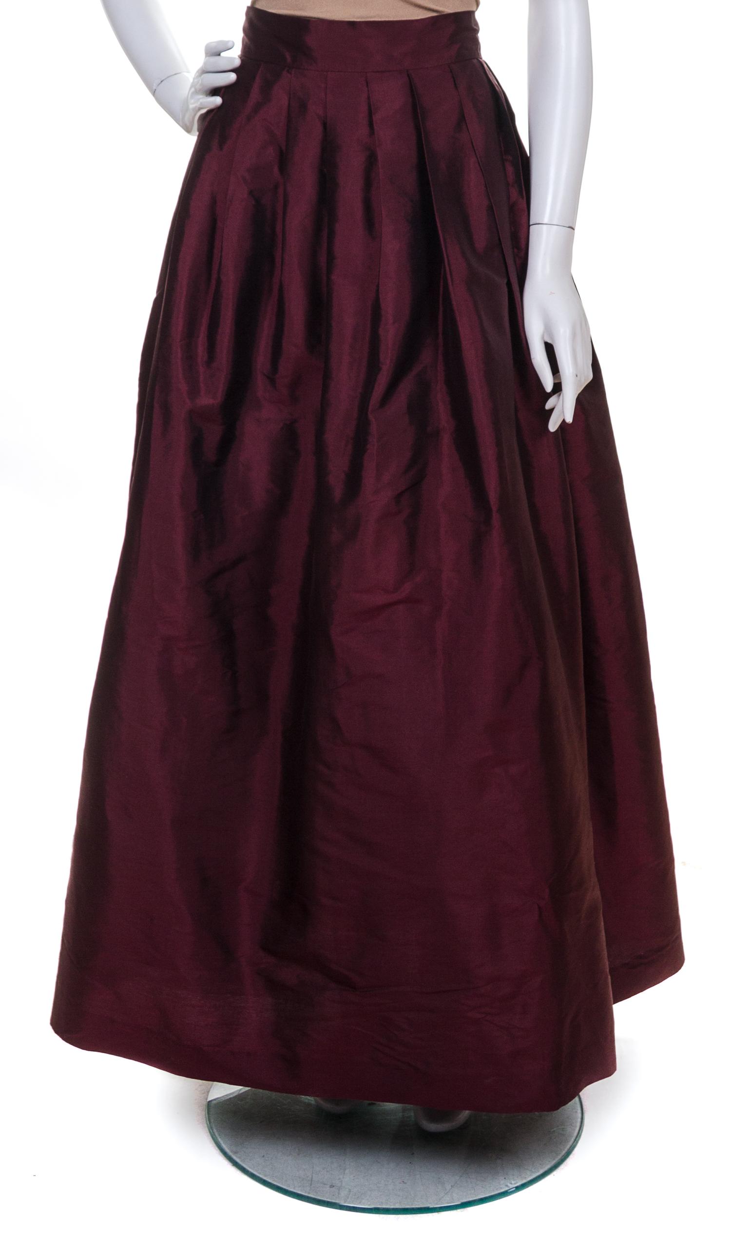 A Maroon Silk Pleated Evening Skirt, Size S.