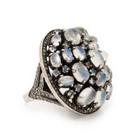 Silver, Moonstone, and Diamond Ring