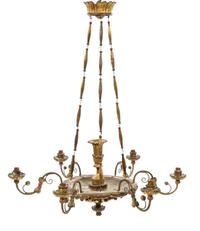 An Italian Giltwood Six-Light Chandelier Height 37 x diameter 30 inches. — 19TH CENTURY