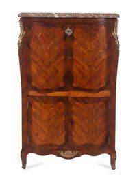 A Louis XV Style Gilt Bronze Mounted Marquetry Marble-Top Secrétaire à Abattant in the Manner of Jean-Pierre Latz