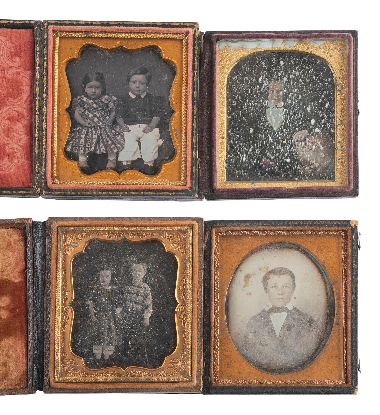 [EARLY PHOTOGRAPHY]. 20 sixth plate daguerreotypes featuring young boys and groups of siblings.