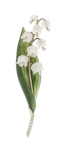 A White Gold, Nephrite, Rock Crystal, and Diamond Lily-of-the-Valley Brooch, Austrian, 8.30 dwts.