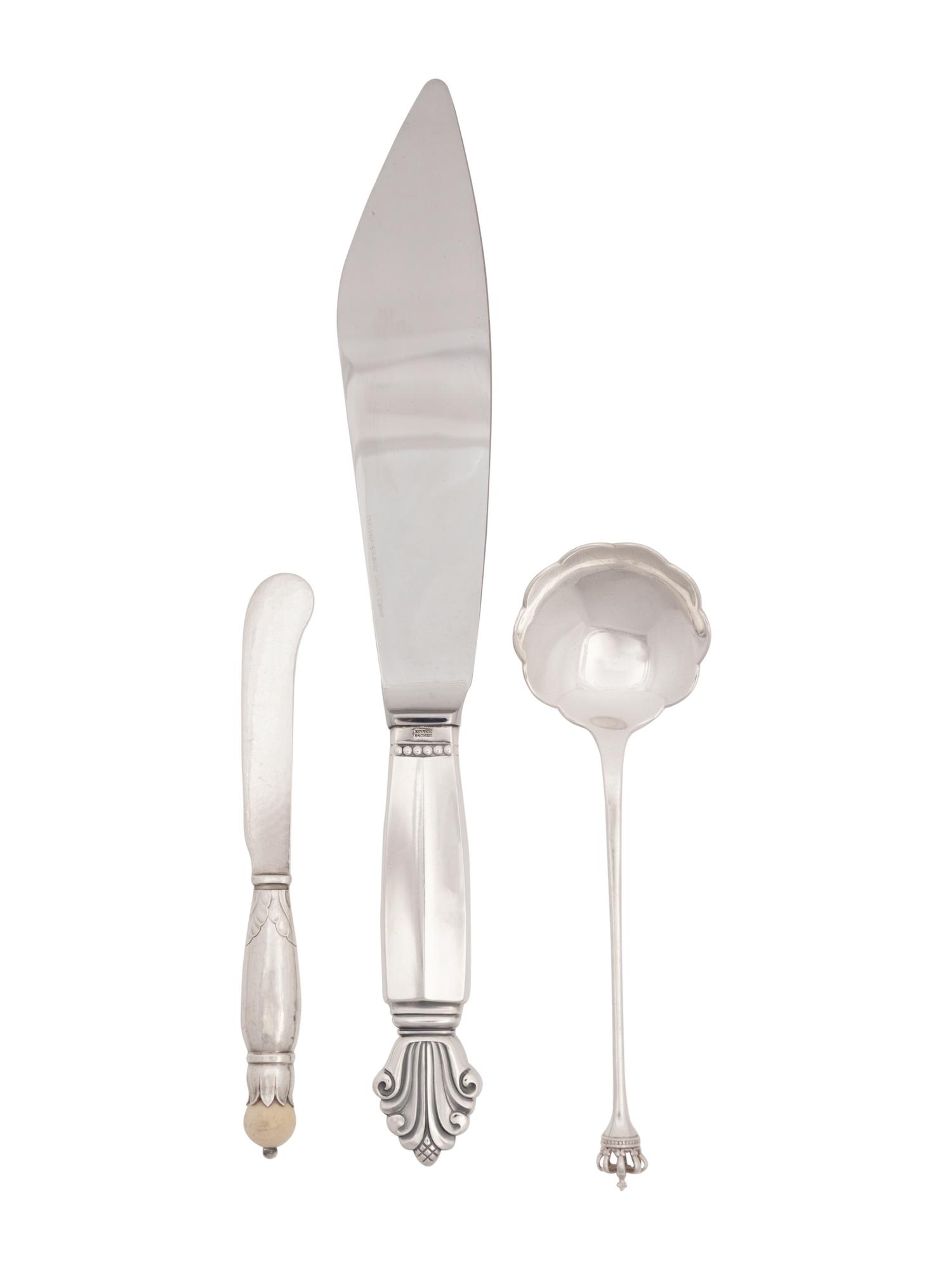 Three Danish Silver Flatware Articles