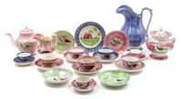 A Collection of English Spatter Porcelain Table Articles Height of largest 10 1/2 inches.