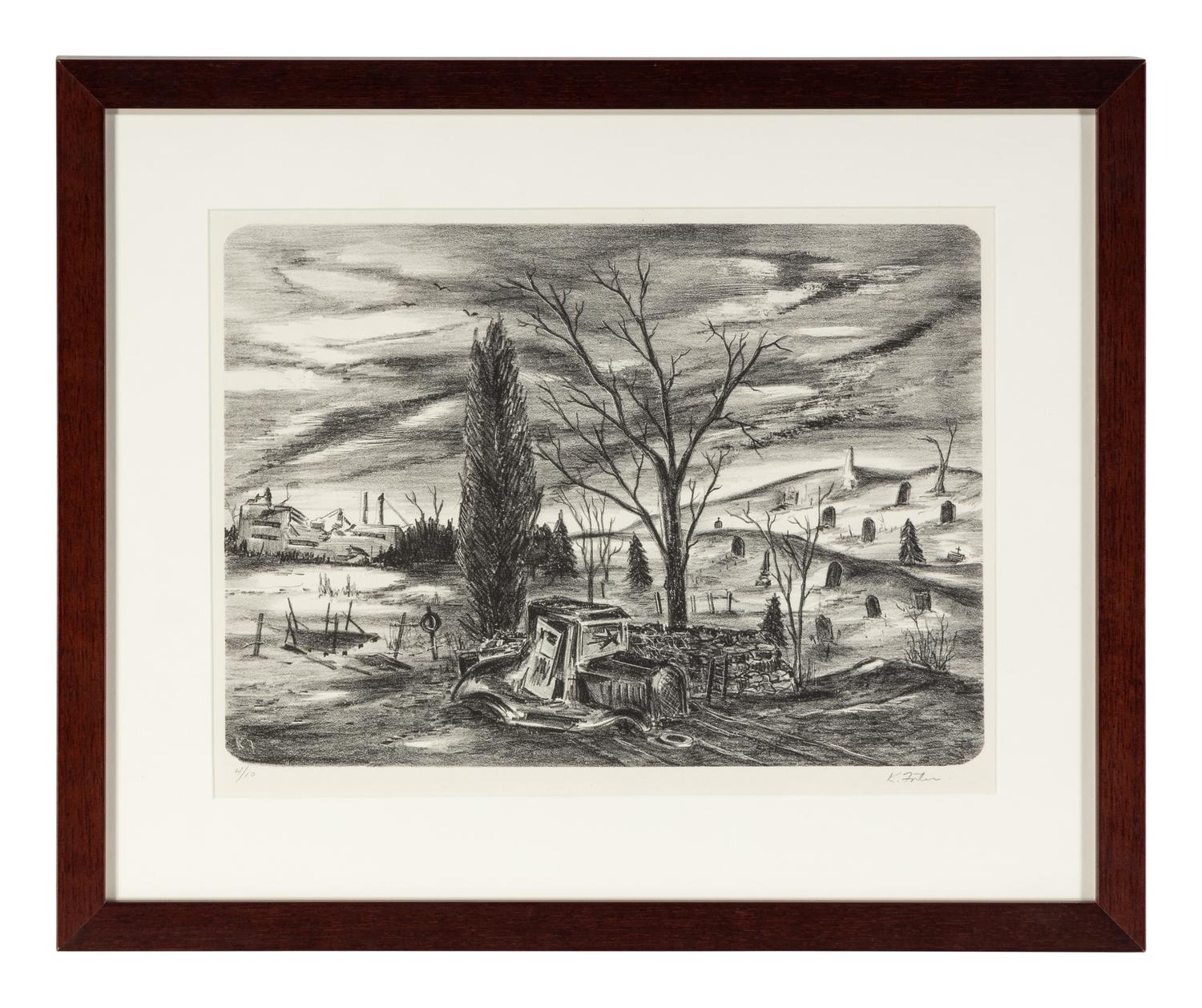 Surrealist Landscape and Abandoned Car (two works)