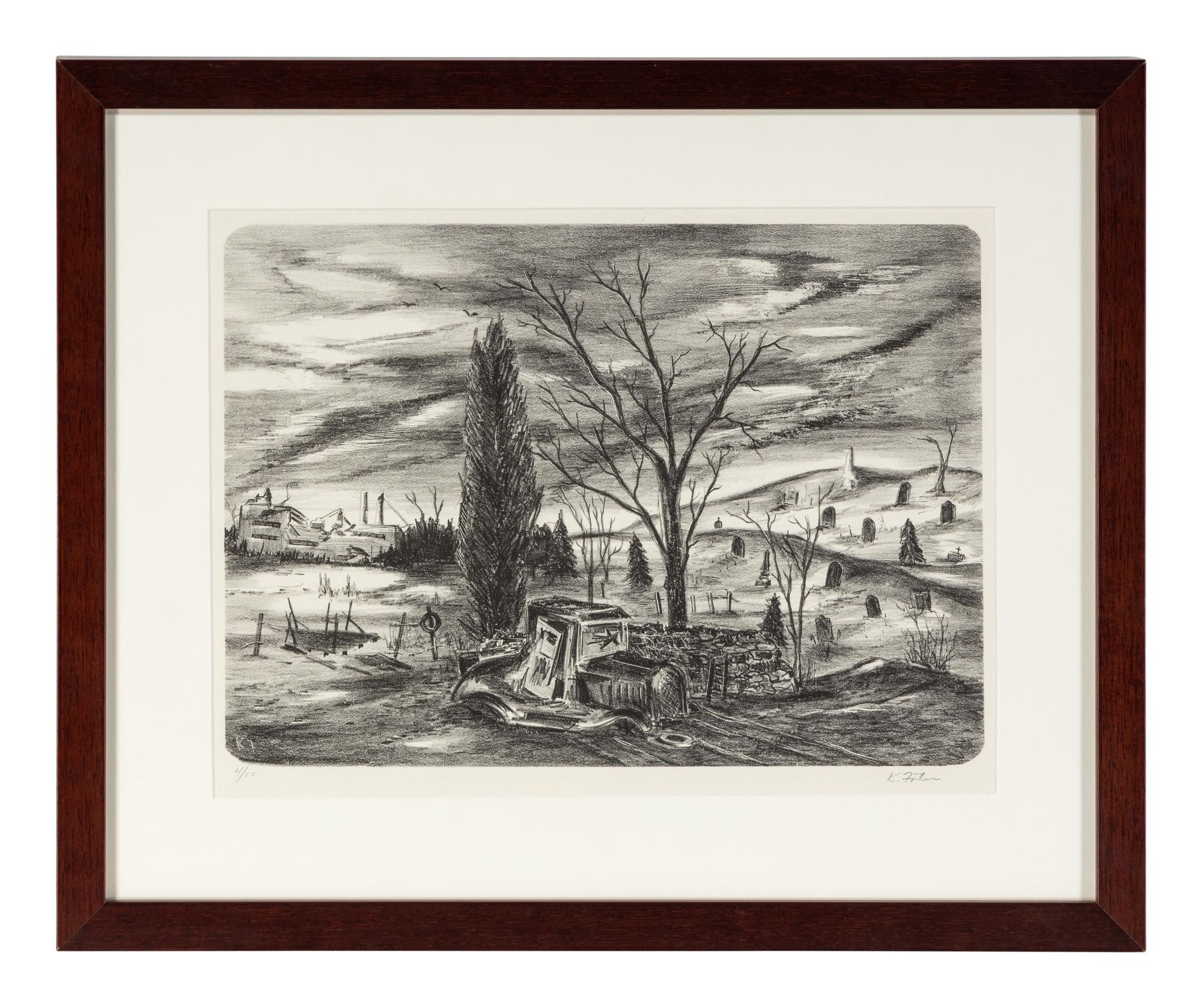 Surrealist Landscape and Abandoned Car (two works)
