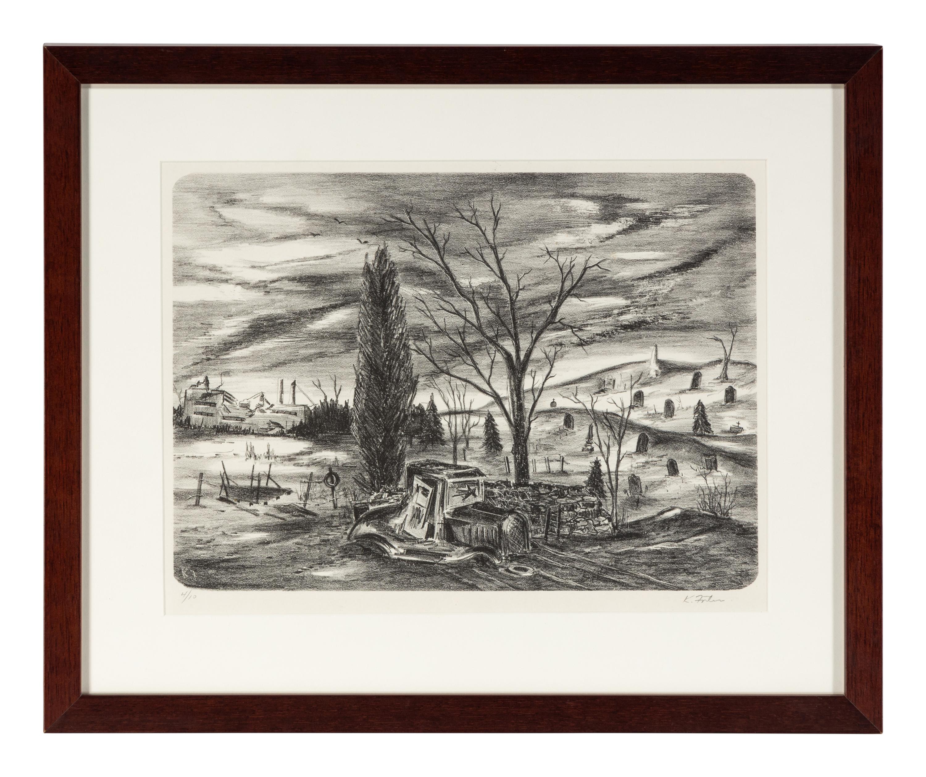 Surrealist Landscape and Abandoned Car (two works)