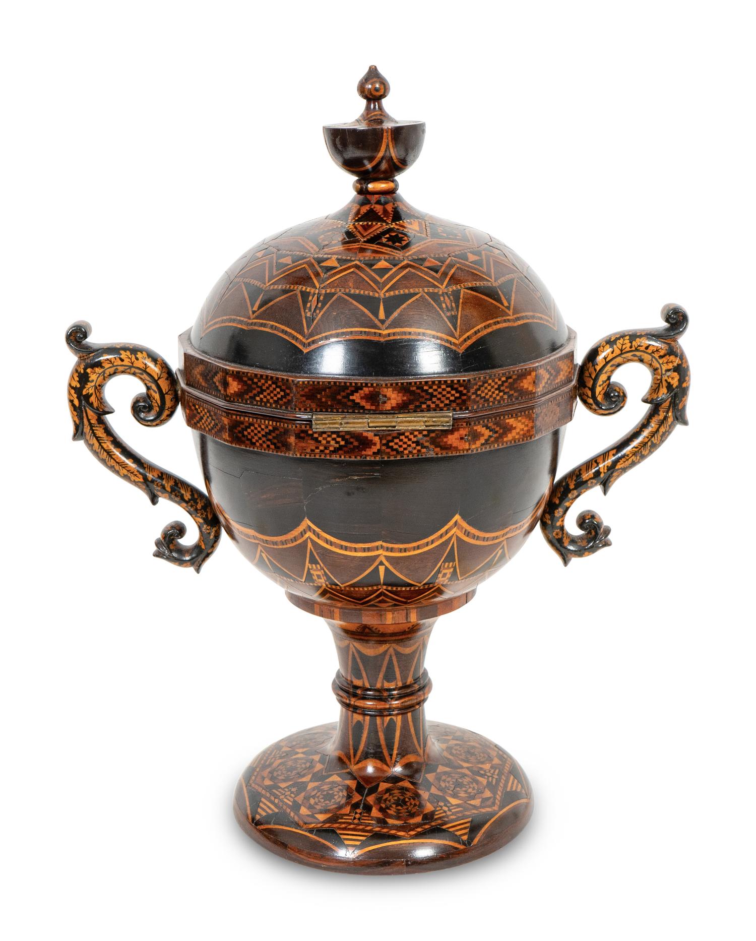 A Tunbridge Ware Macassar Ebony and Marquetry Footed Table Casket