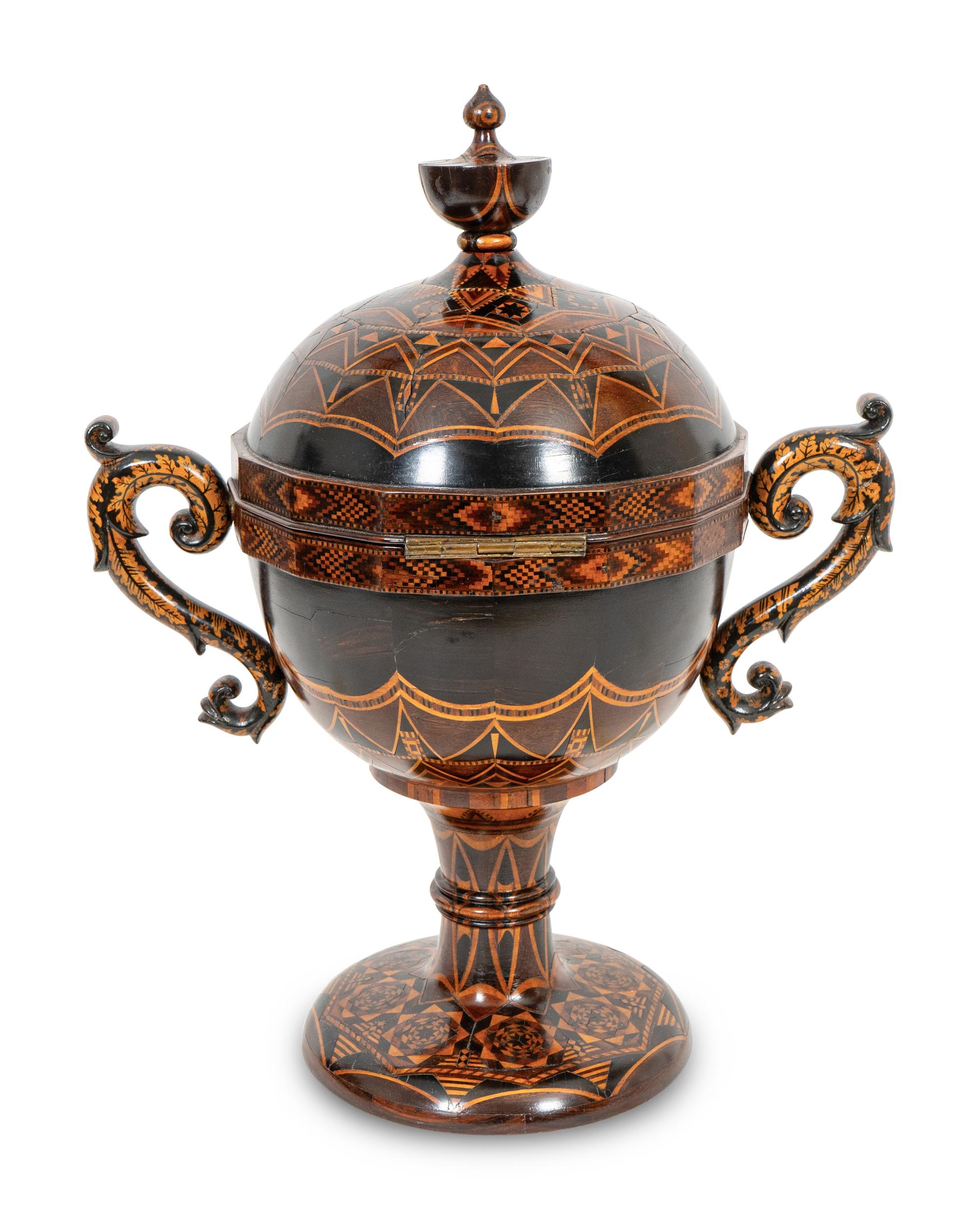 A Tunbridge Ware Macassar Ebony and Marquetry Footed Table Casket