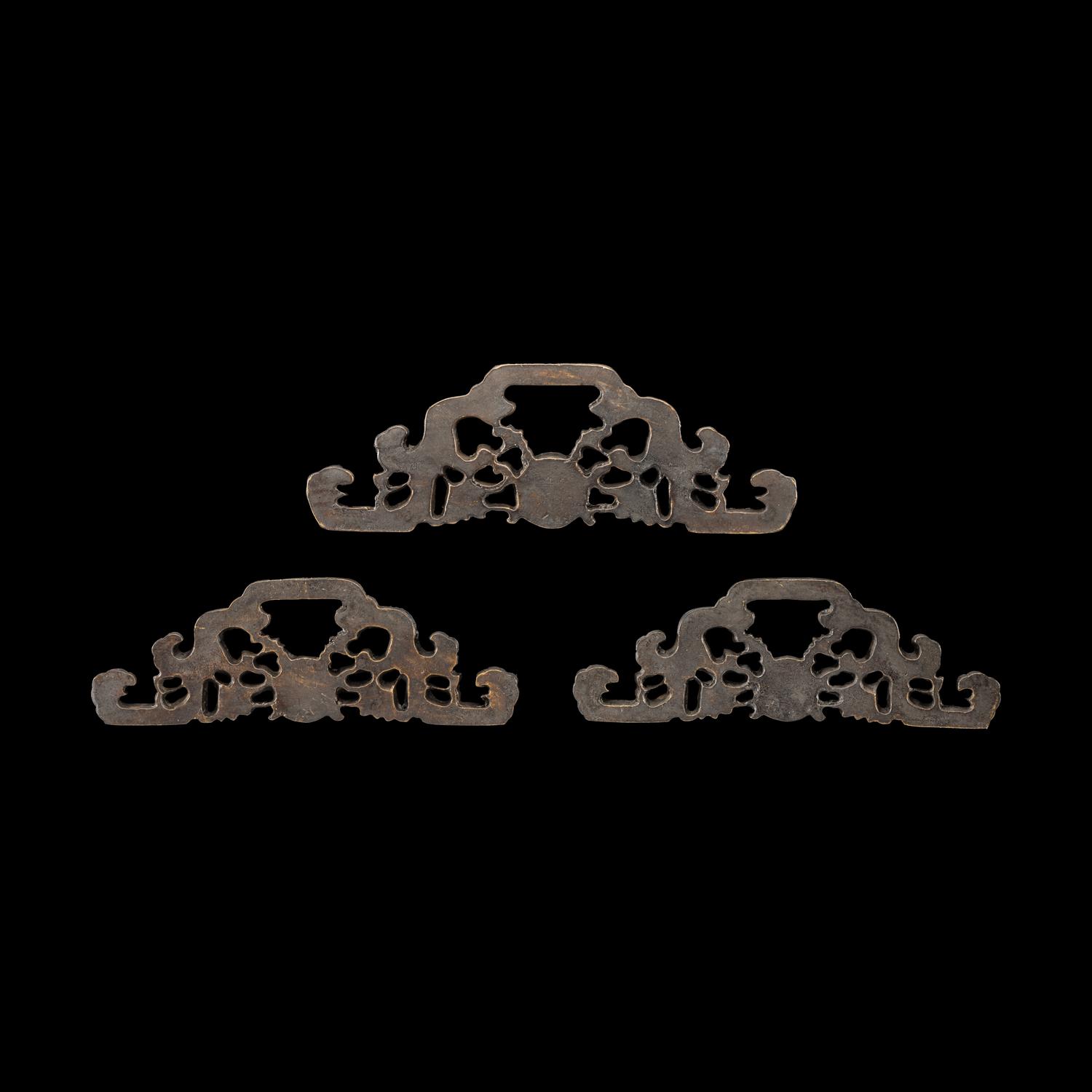 Three Chinese Bronze Handles, Qing Dynasty (1644-1911)