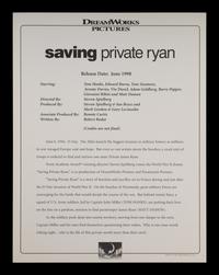 (Film Memorabilia) A group of 3 pieces of memorabilia relating to Saving Private Ryan . Amblin Entertainment, Mutual Film Company: 1998. Comprising: