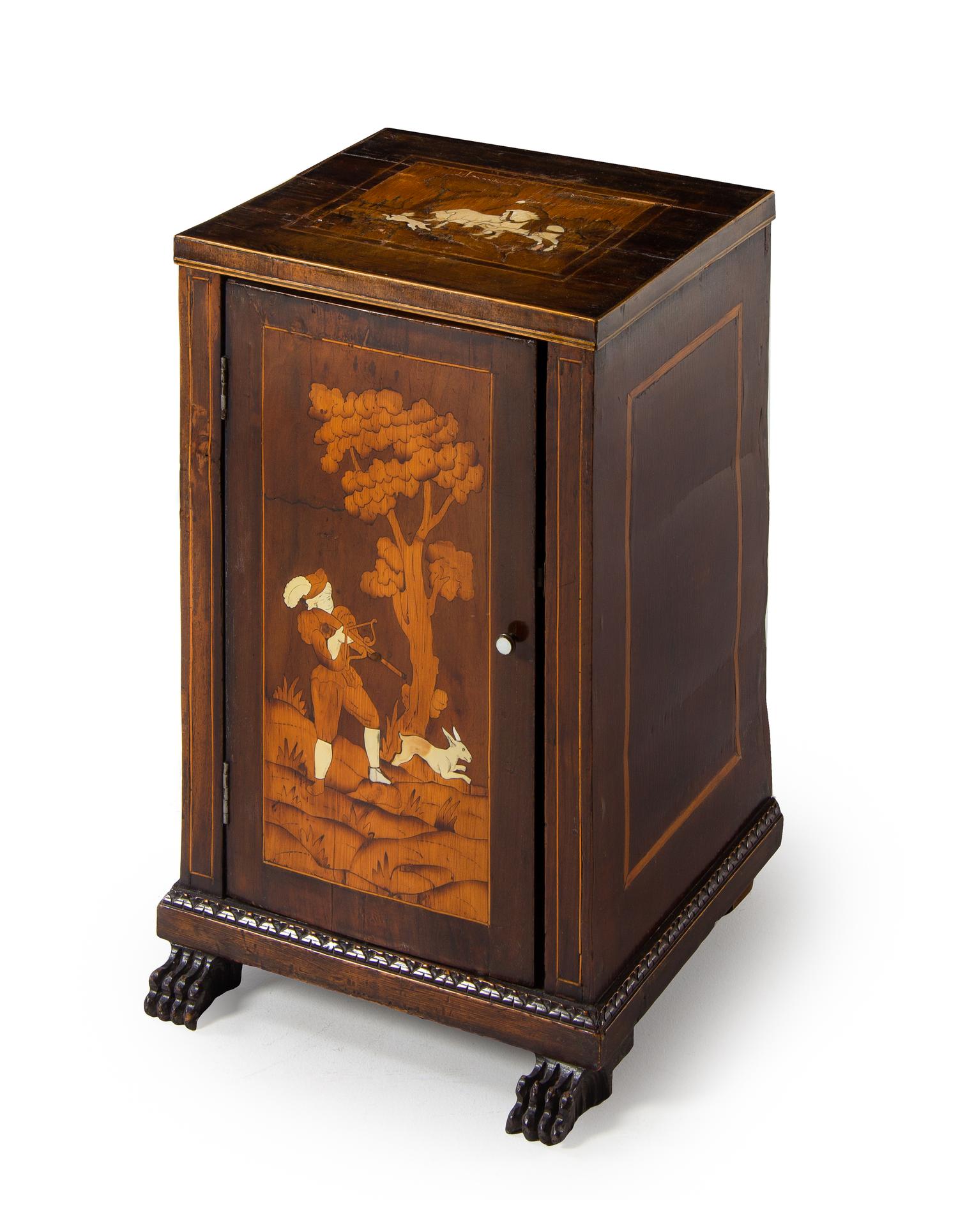 A Northern Italian Inlaid Side Cabinet Height 25 1/4 x width 16 1/2 x depth 16 inches. — 19TH CENTURY