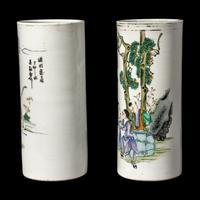 Two Chinese Painted Porcelain Hat Stands