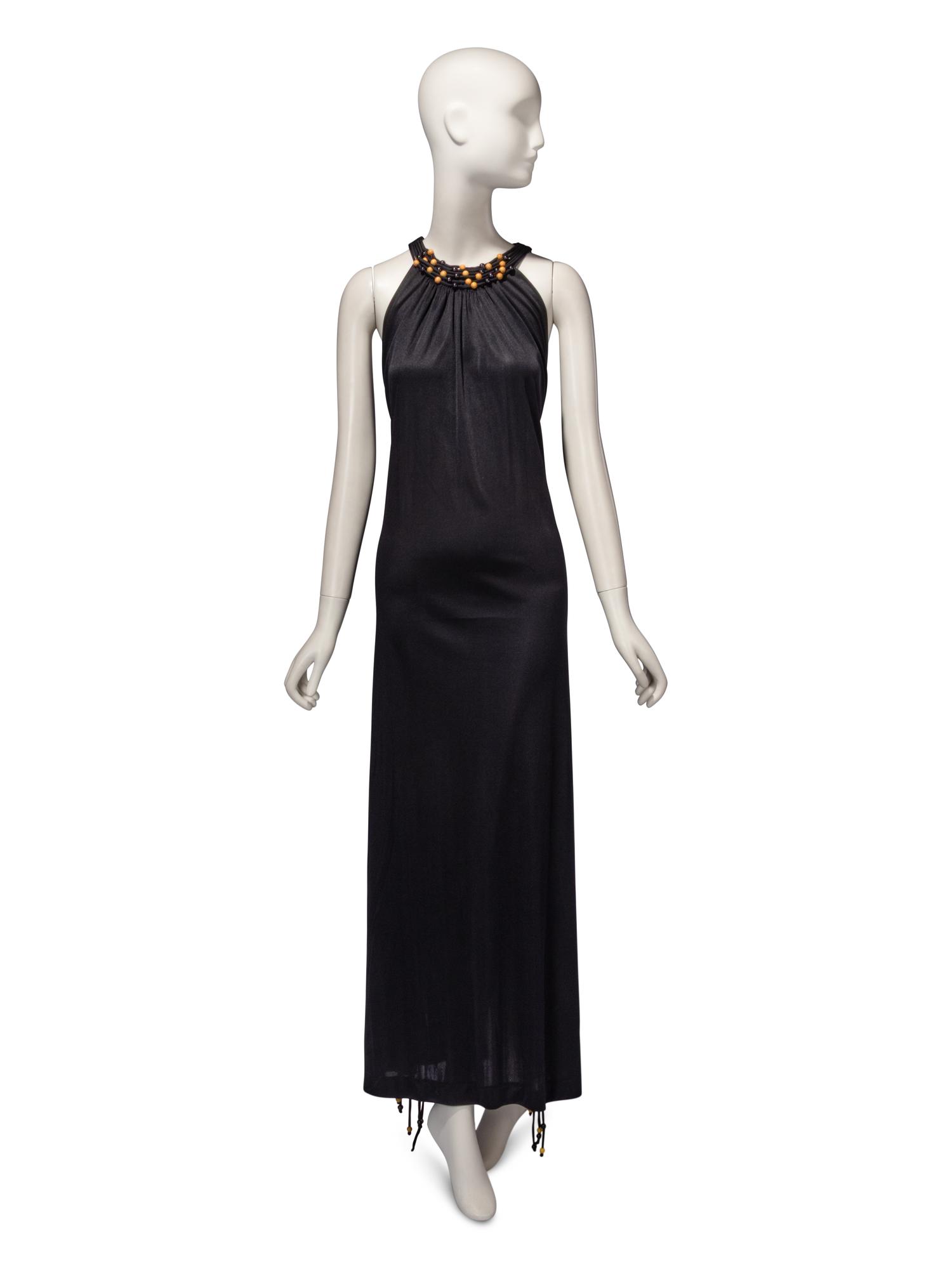 Exceptional Loris Azzaro Haute Couture, Black Halter Gown with Beads, 1971