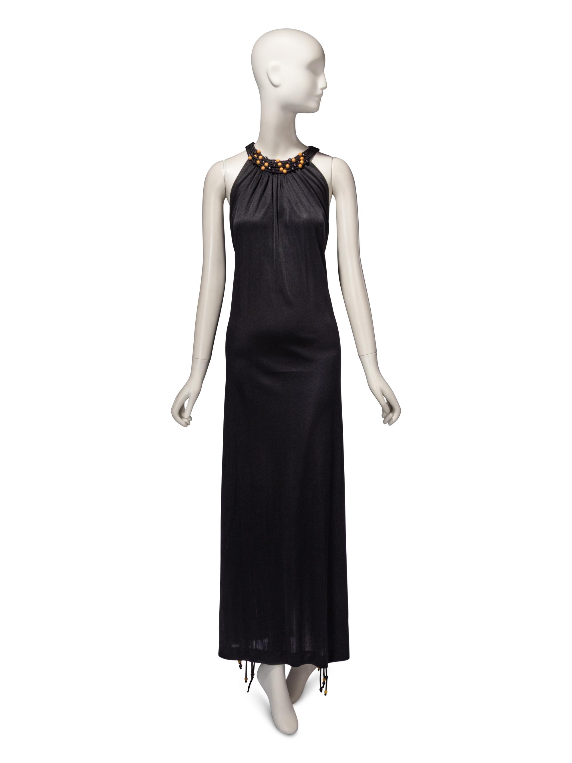 Exceptional Loris Azzaro Haute Couture, Black Halter Gown with Beads, 1971