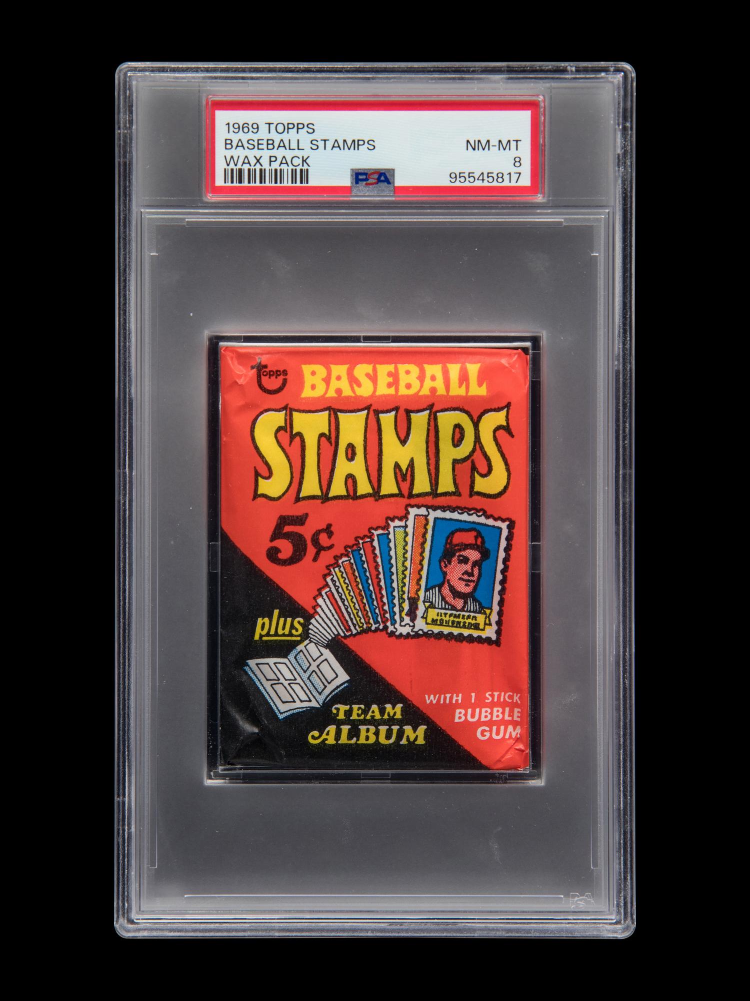 A 1969 Topps Stamps Pack (PSA 8 NM-MT)
