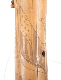 [SPANISH AMERICAN WAR]. Spanish American War-period bamboo canteen with folk art decoration. Ca late 19th century.