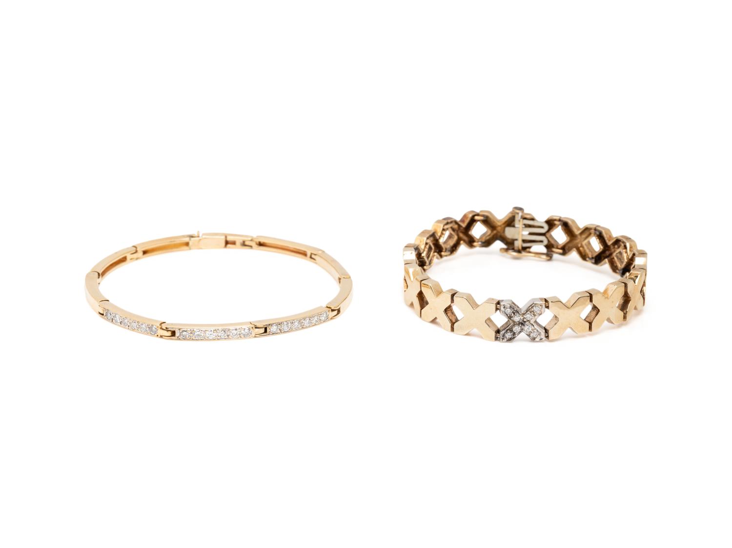 COLLECTION OF YELLOW GOLD AND DIAMOND BRACELETS