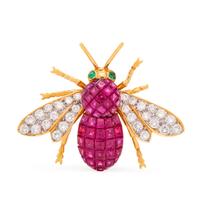 SYNTHETIC RUBY AND DIAMOND BEE BROOCH
