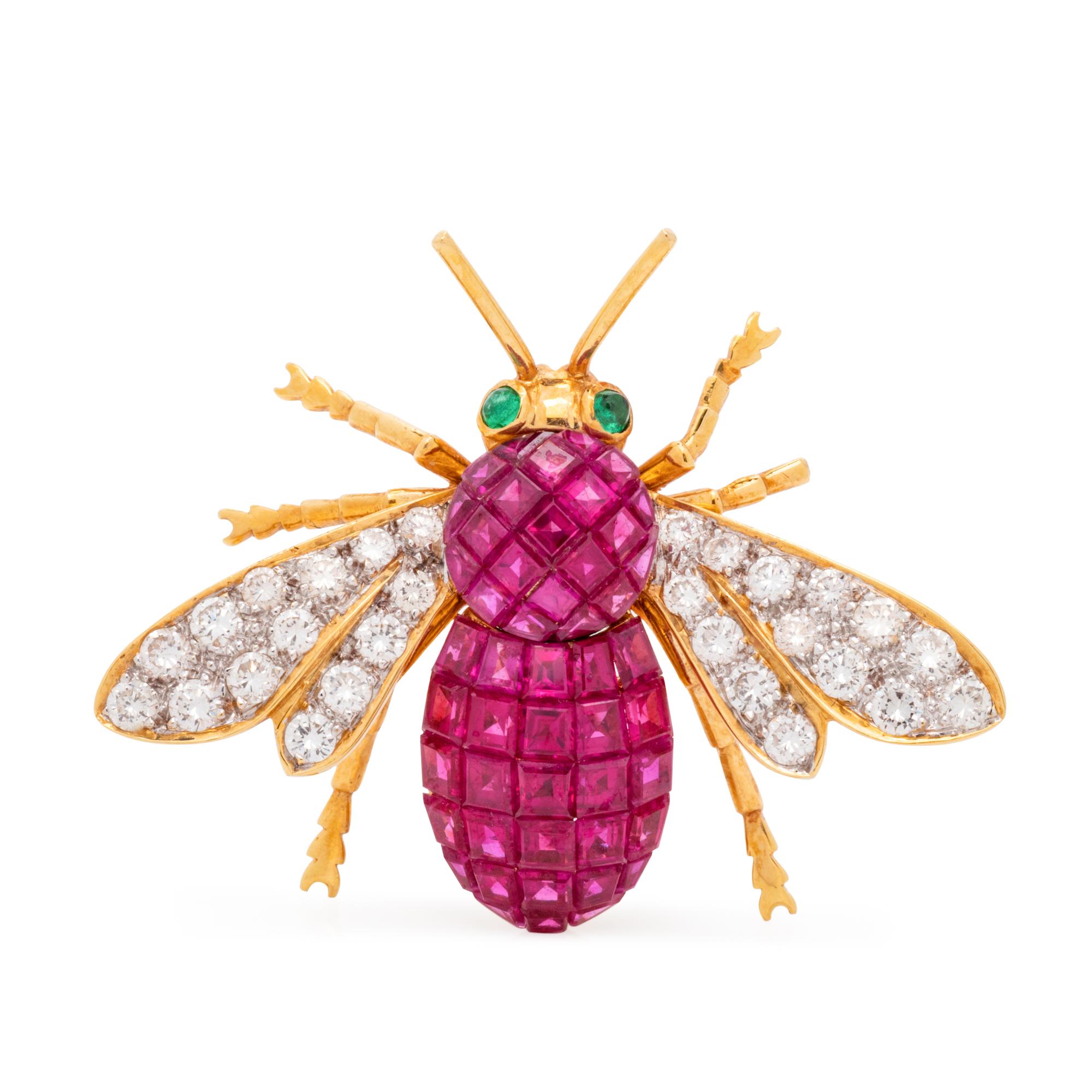 SYNTHETIC RUBY AND DIAMOND BEE BROOCH