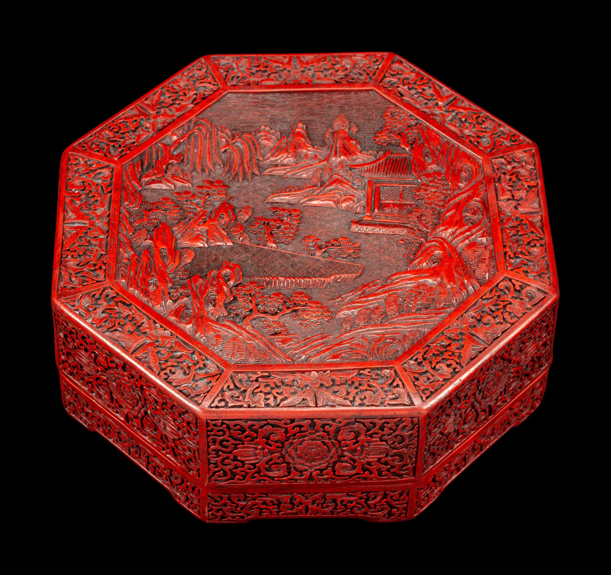 A Chinese Cinnabar Octagonal Box
