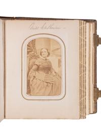 [LINCOLNIANA]. Album containing 50 CDVs of personalities from the US and abroad, featuring the Abraham Lincoln "Cooper Union" pose by Mathew Brady.