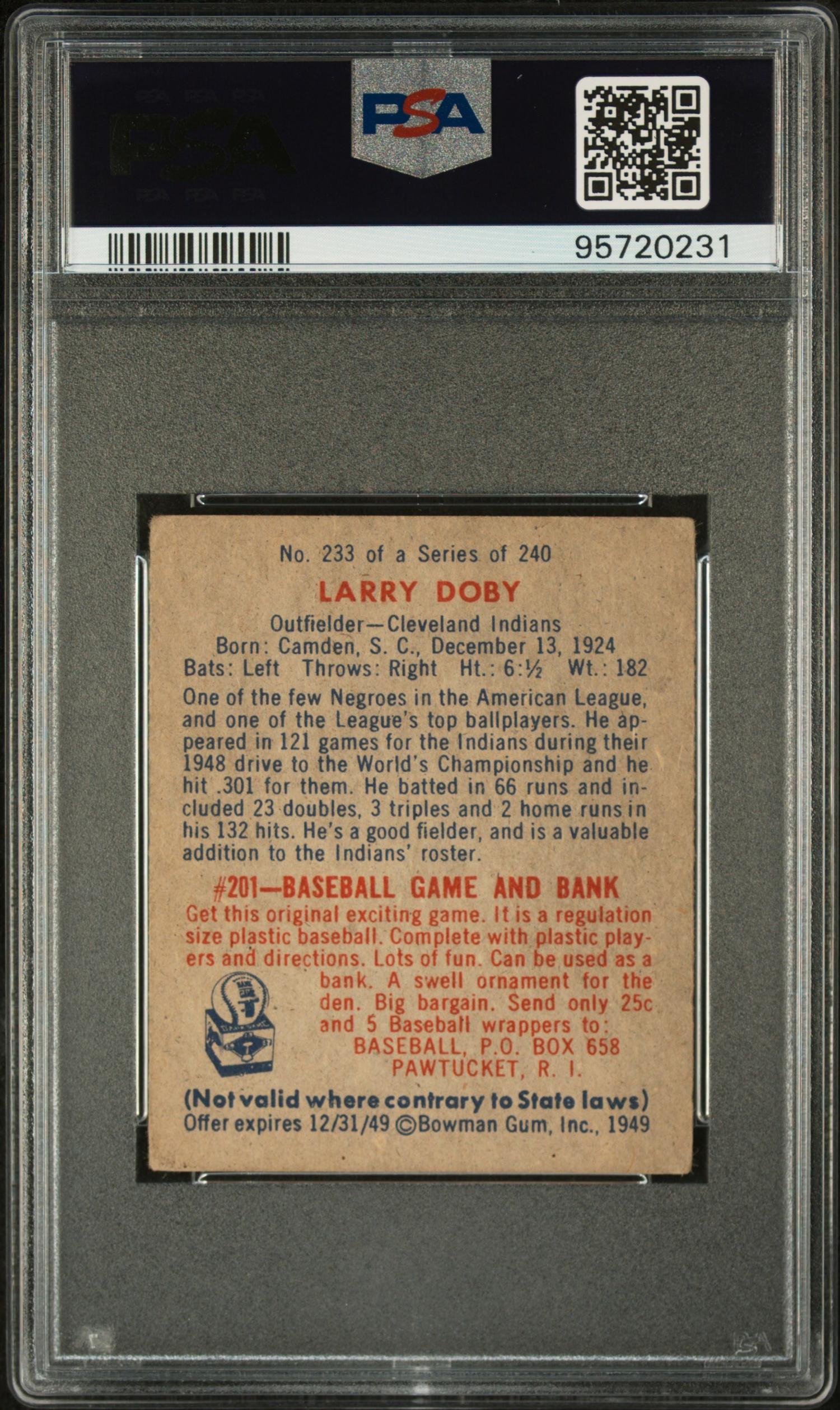 A 1949 Bowman Larry Doby Rookie Baseball Card No. 233 (PSA 3.5 VG+)