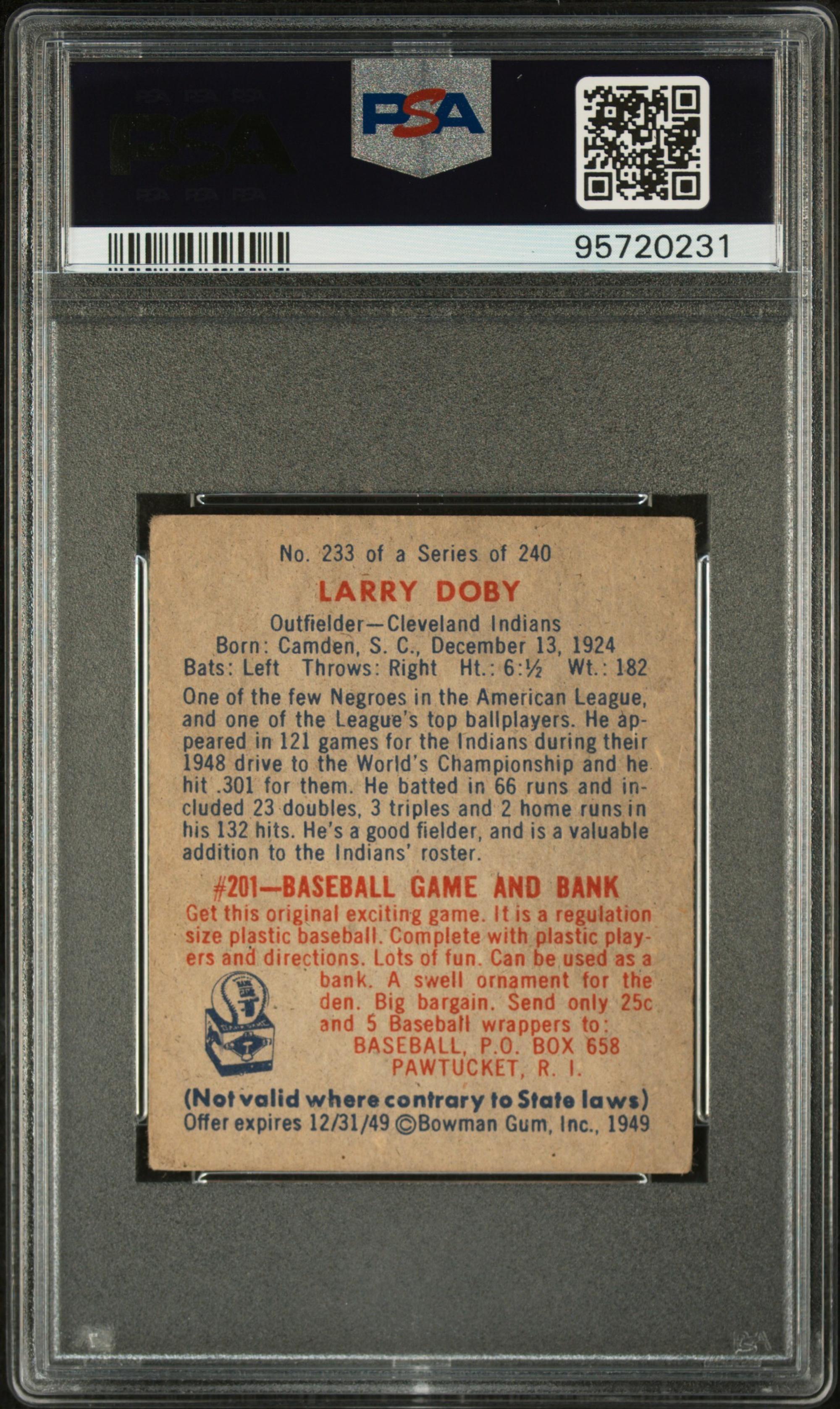 A 1949 Bowman Larry Doby Rookie Baseball Card No. 233 (PSA 3.5 VG+)