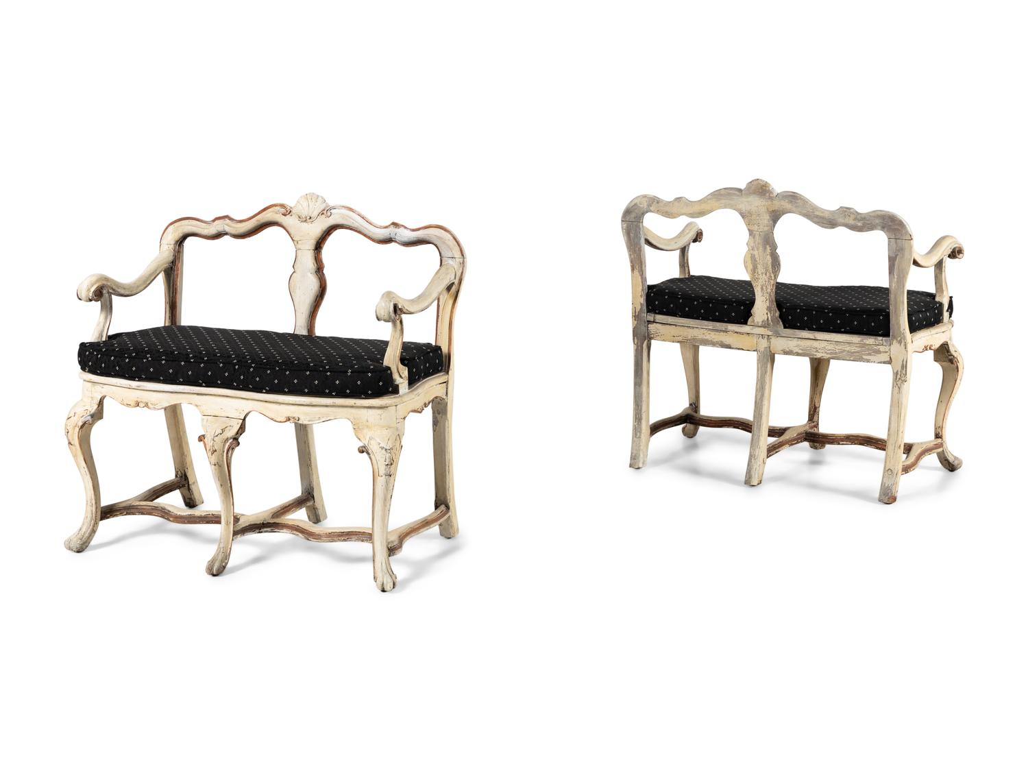 A Pair of Italian White Painted Settees