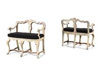 A Pair of Italian White Painted Settees