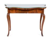 An Italian Walnut Console Table Height 31 1/4 x width 45 x depth 23 1/2 inches.