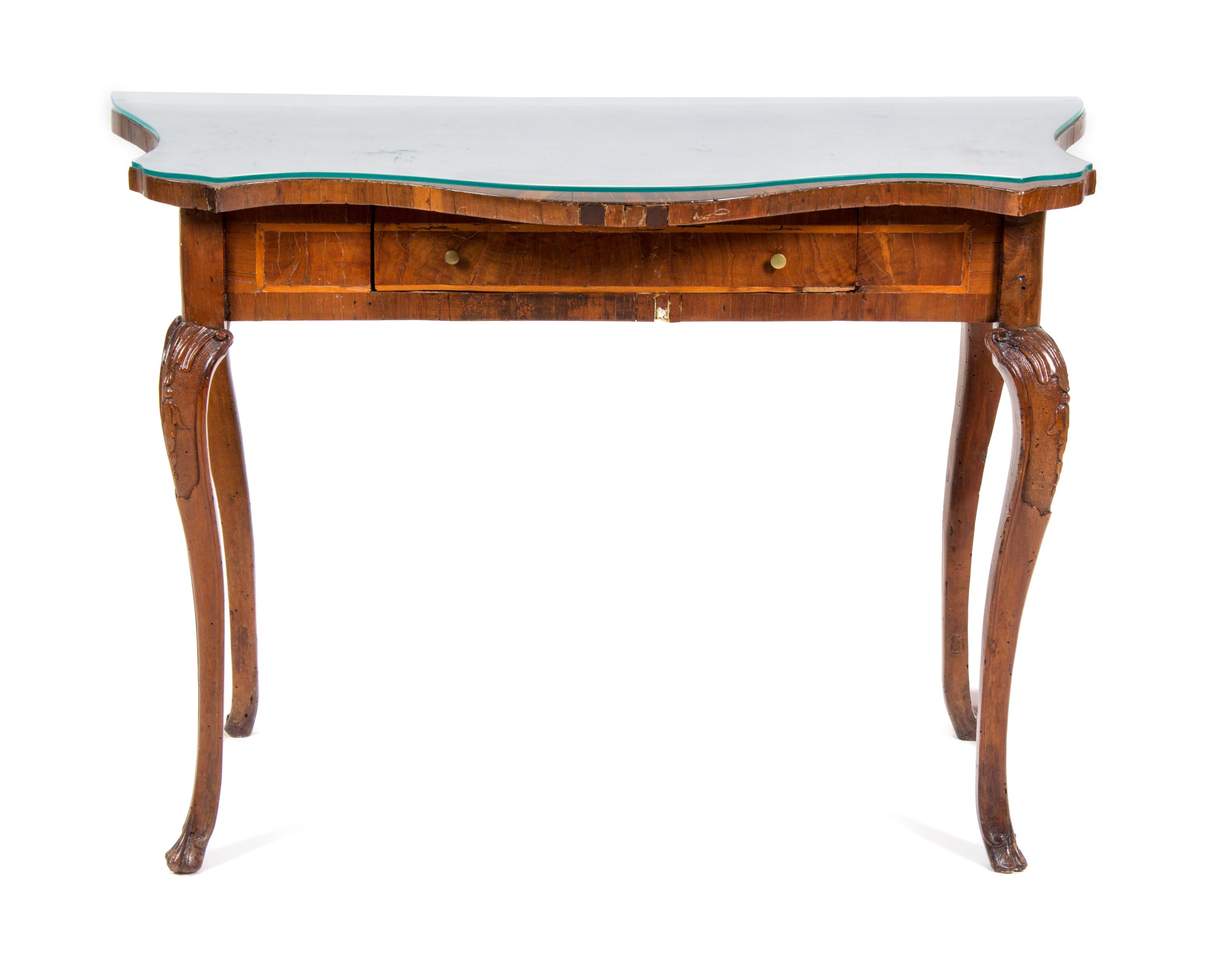 An Italian Walnut Console Table Height 31 1/4 x width 45 x depth 23 1/2 inches.