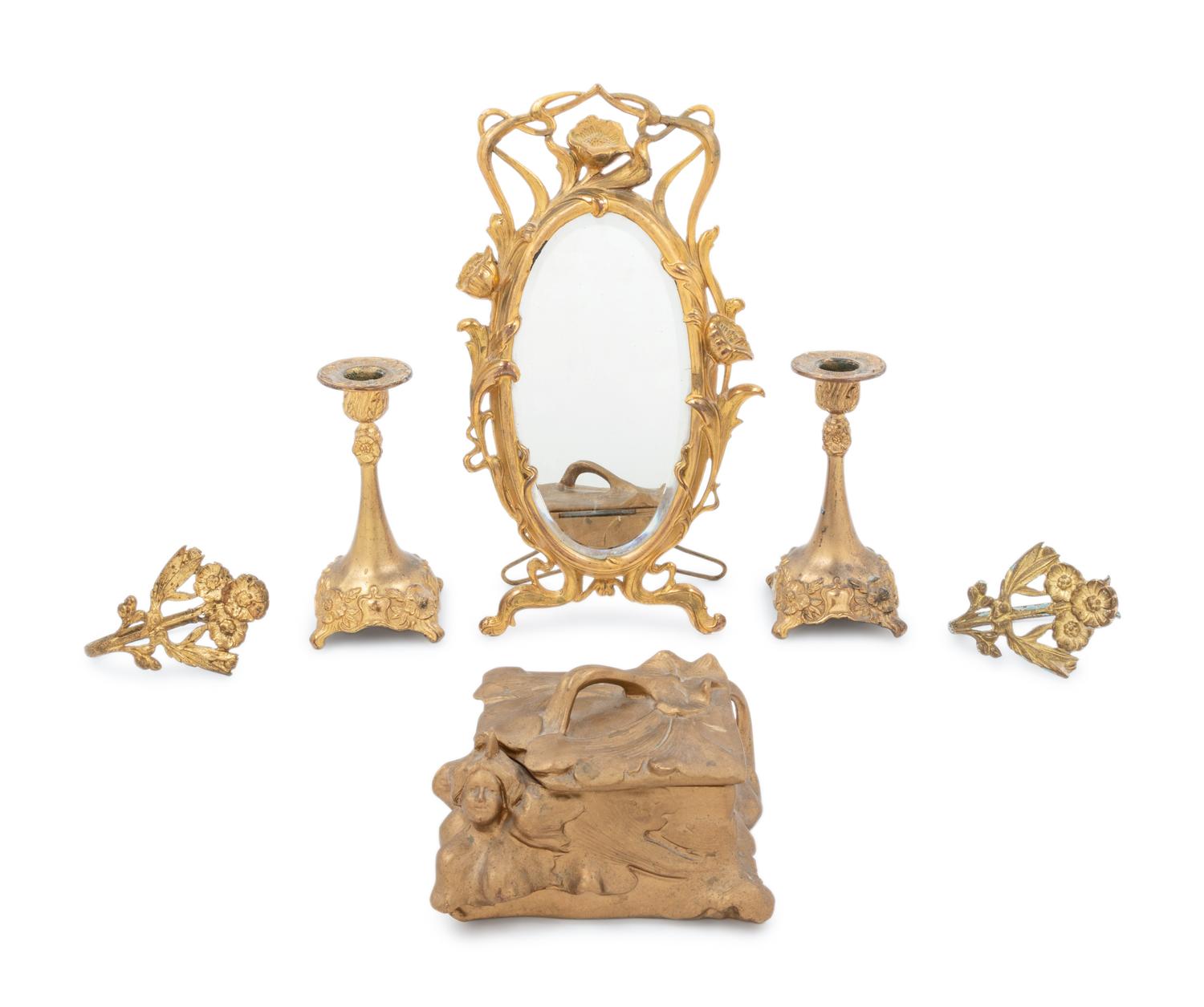 Six Art Nouveau Gilt Metal Articles