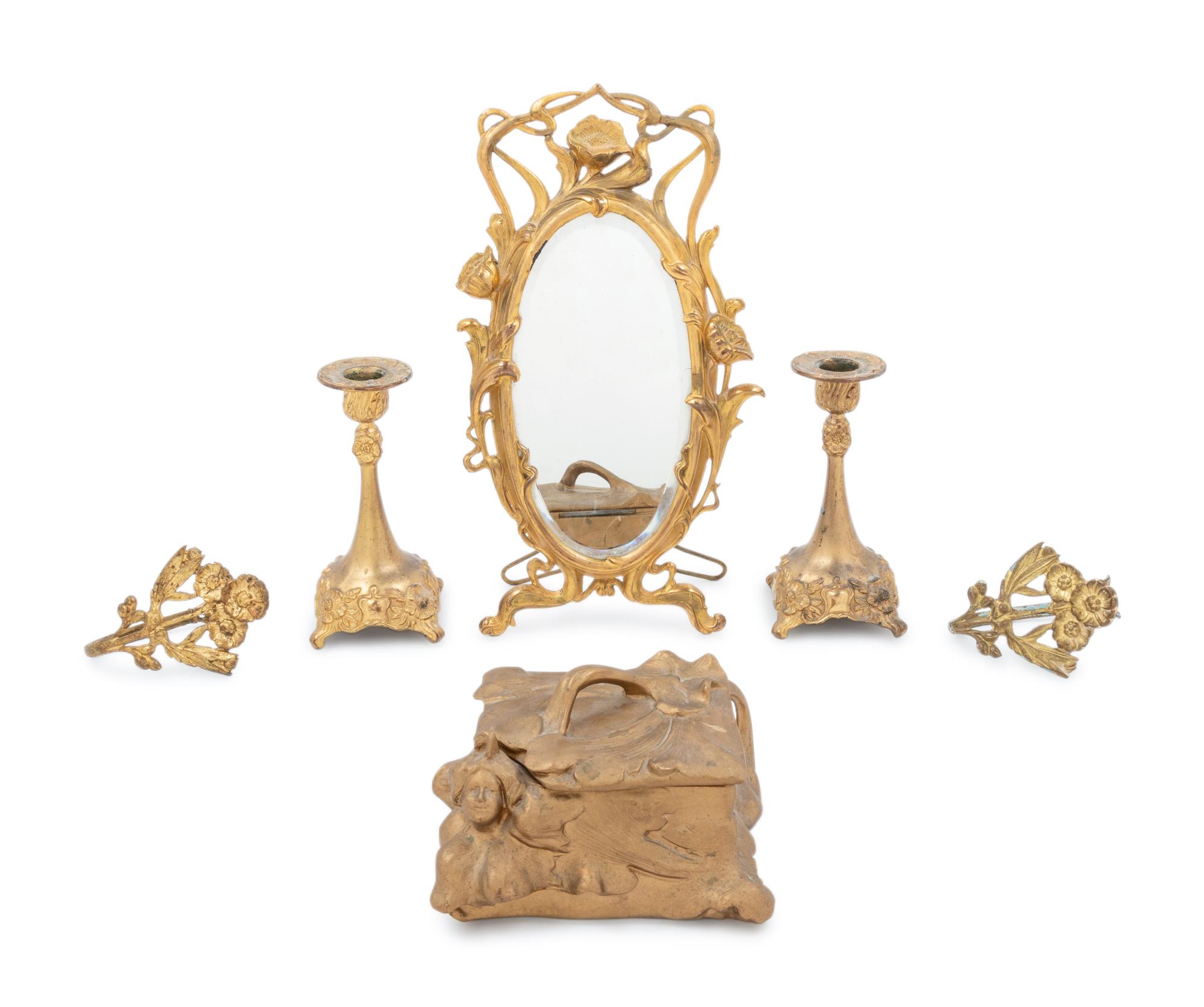 Six Art Nouveau Gilt Metal Articles