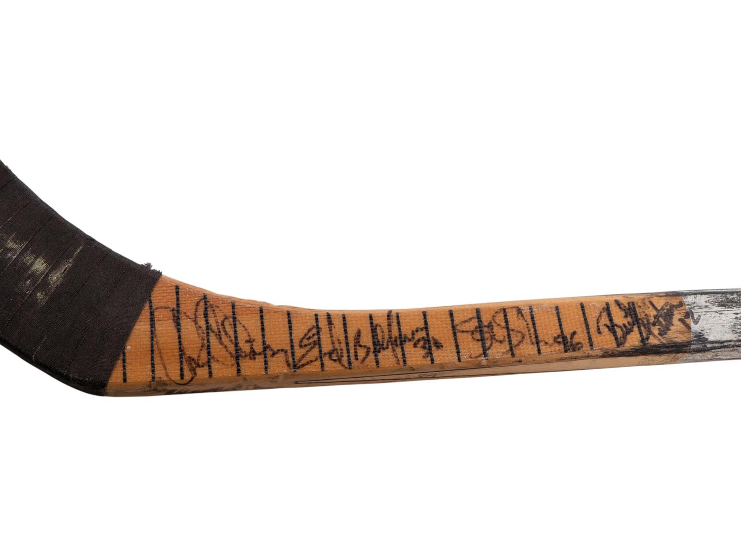 A Brent Sutter Game Used Hockey Stick Signed by Chicago Blackhawks Notables,
