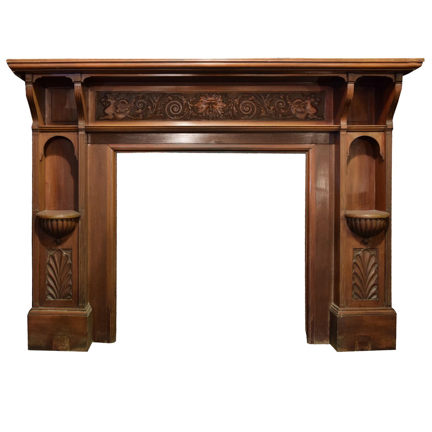 A Walnut Heavily Carved Half Mantel 72.5" W x 12.5" D x 55" H — England, Circa 1880