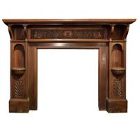 A Walnut Heavily Carved Half Mantel 72.5" W x 12.5" D x 55" H — England, Circa 1880
