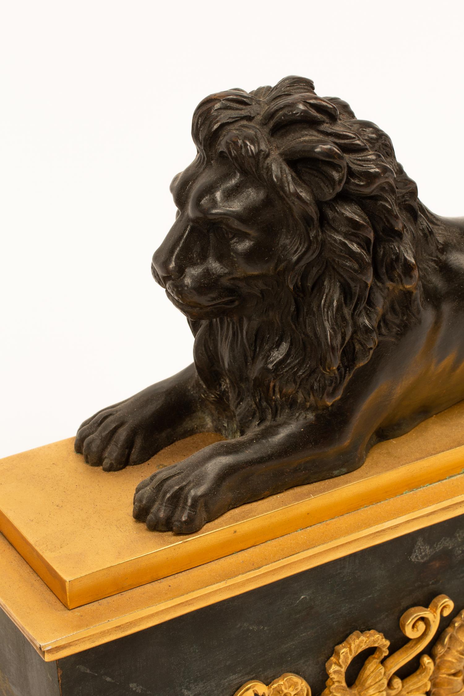 A Pair of French Bronze Lion Chenets